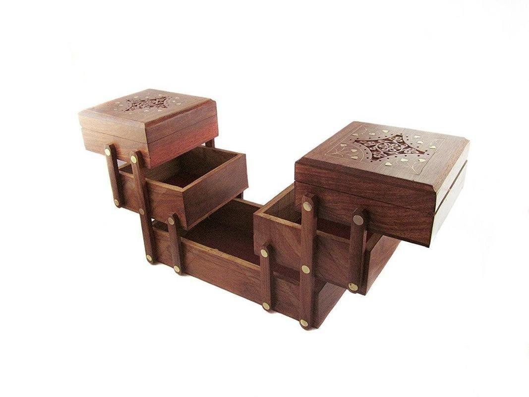 Wooden 3 Stories Foldable Jewellery Box - Ouch Cart 