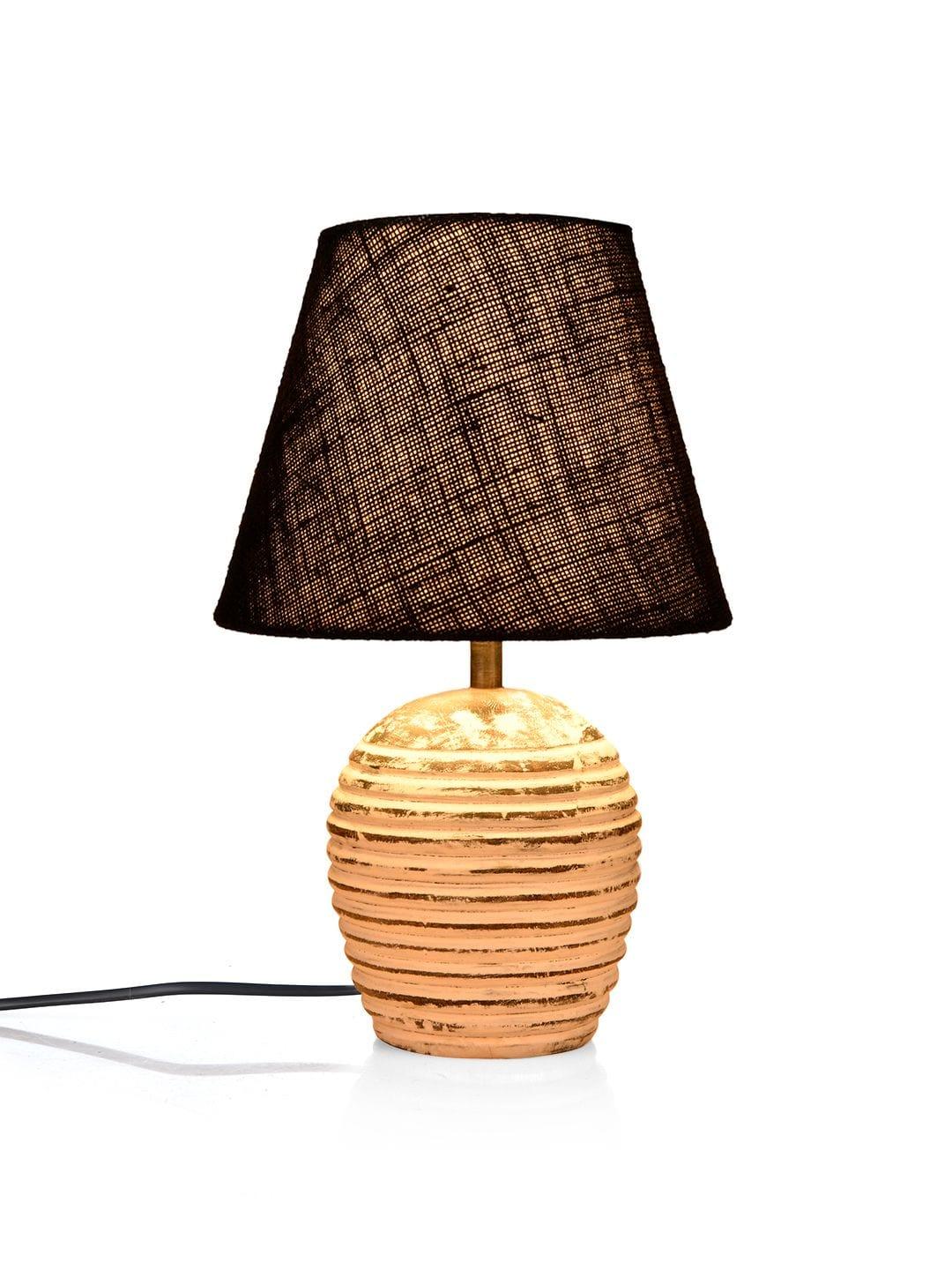 Striped Wooden White Lamp with Black Jute Shade - Ouch Cart 