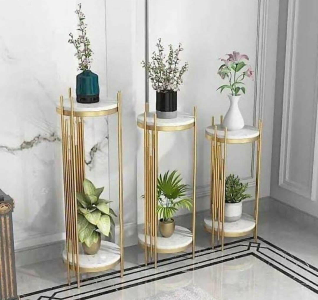 Two - Tier Marble Top Pot Stand Set. - Ouch Cart 