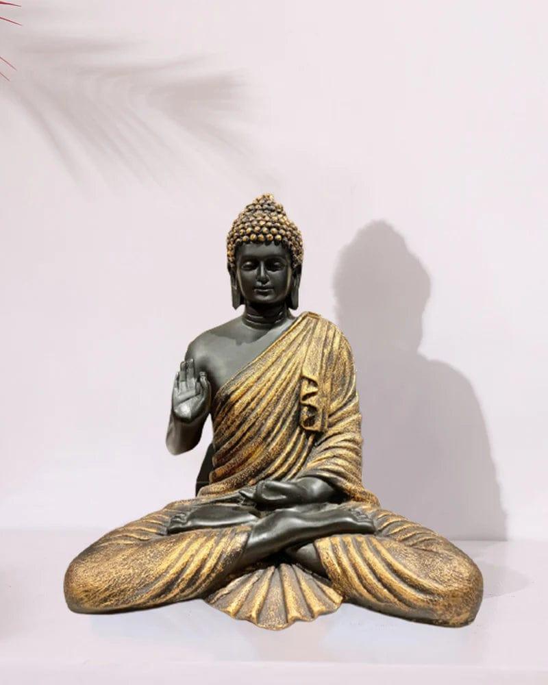 Grey & Gold Polyresin Buddha Sculpture For Home Decoration - Ouch Cart 