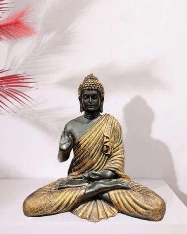 Grey & Gold Polyresin Buddha Sculpture For Home Decoration - Ouch Cart 