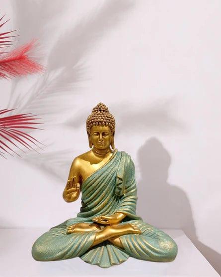 Green & Gold Polyresin Buddha Sculpture For Home Decoration - Ouch Cart 