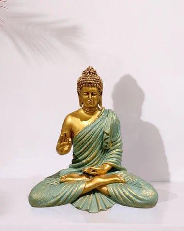 Green & Gold Polyresin Buddha Sculpture For Home Decoration - Ouch Cart 