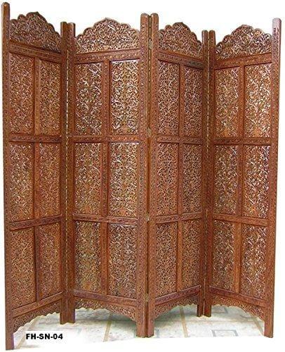 4 Panel Sheesham Wooden Partitions Room Dividers Screen Separators for Living Room Wooden Room Divider Partition Wooden Screen Wooden Separator Home & Kitchen - Ouch Cart 